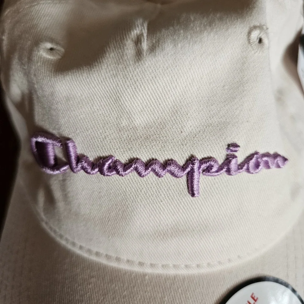 Champion Baseball Cap Womens OSFA Baby Pink Script Logo Adjustable Hat New